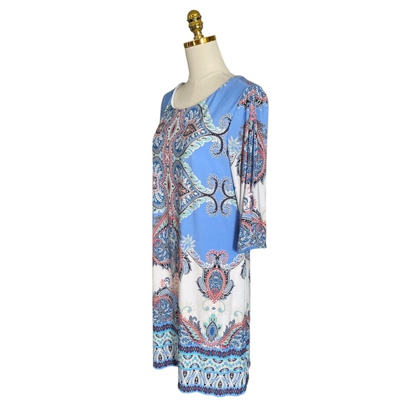 Roz & Ali Women’s 14 Scoop-Neck 3/4 Cut Out Sleeves Paisley Sheath Mini Dress - Picture 5 of 10